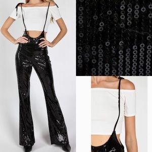 Black sequin jumpsuit with ties